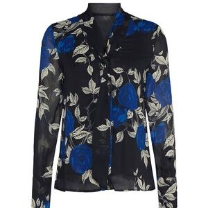 Jason Wu Blue Floral Tie Neck Blouse Size 0